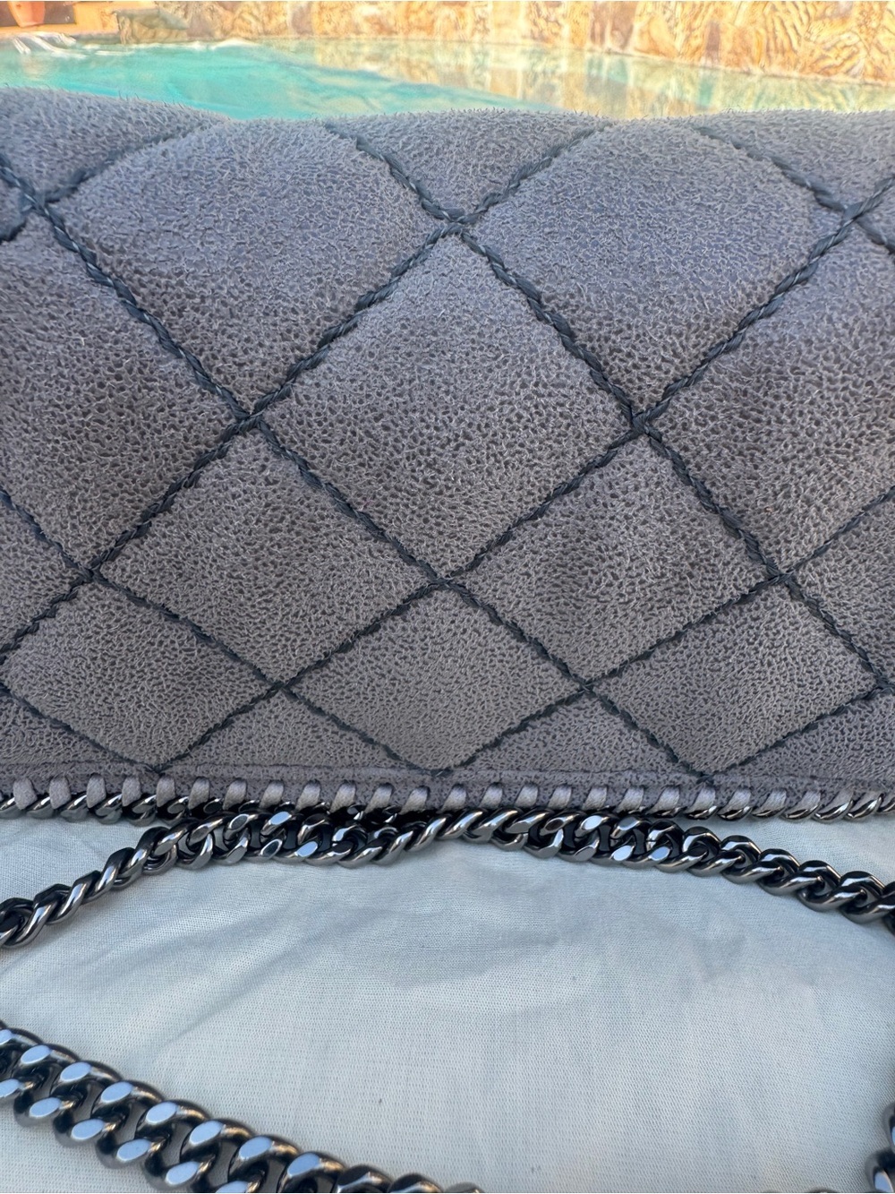 Stella McCartney Falabella Mini Quilted Vegan Suede Crossbody Gray VGUC - Picture 3 of 16